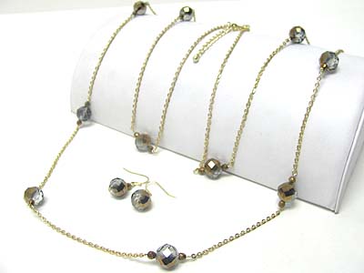 Facet glass beads chain extra long necklace set 