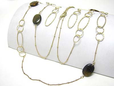 Natural stone and metal cahin link long necklace