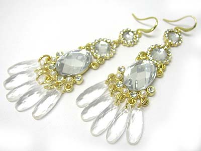 Crystal and facet stone tri level drop earring