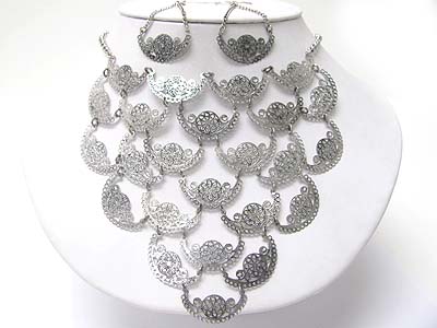 Filigree metalcascade link drop necklace earring set