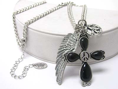 Cross and wing and peace charm necklace