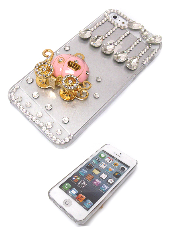 Multi crystal glass pattern and epoxy metal carriage on cellphone case- hard case for iphone 5