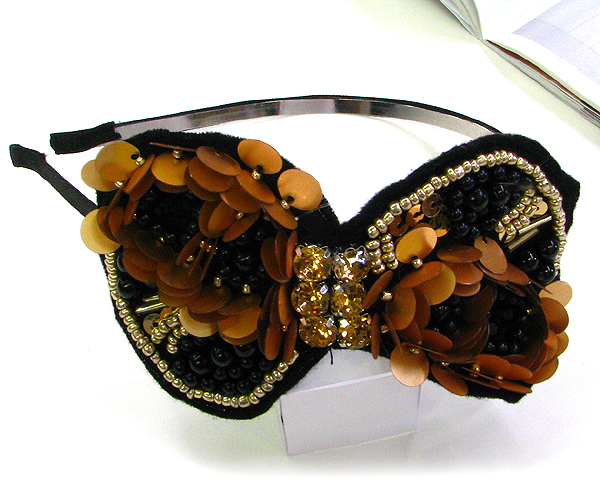 Beads and sequins deco suede ribbon headband