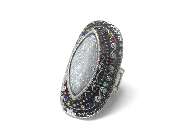 Crystal and metal filigree stretch ring