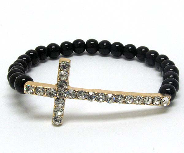 Crystal cross with multi aryly balls stretch barcelet 