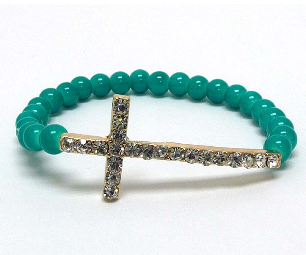 Crystal cross with multi aryly balls stretch barcelet 