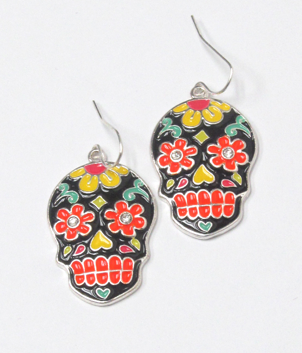 Epoxy sugar skull earring