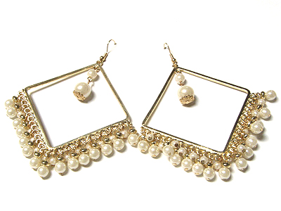 Square shape hoop pearl earring - hoops