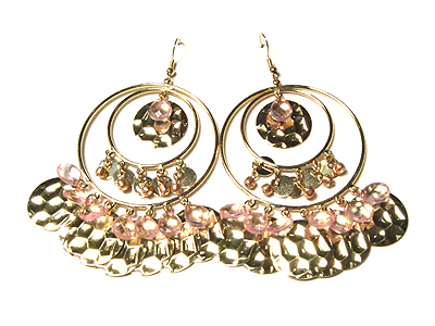 Glass bead drop double hoop earring - hoops