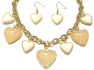 Crystal deco multi heart dangle necklace and earring set 