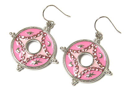 Coin shape crystal deco epoxy earring