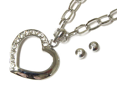 Crystal heart necklace and earring set