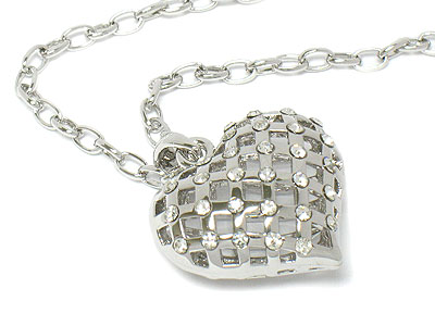 Made in korea whitegold plating puff belly crystal heart necklace