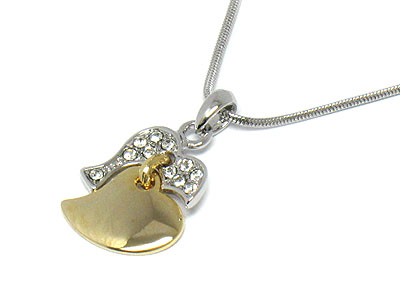 Made in korea whitegold plating two tone crystal double heart necklace