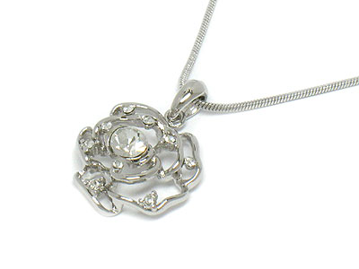 Made in korea whitegold plating  crystal rose necklace