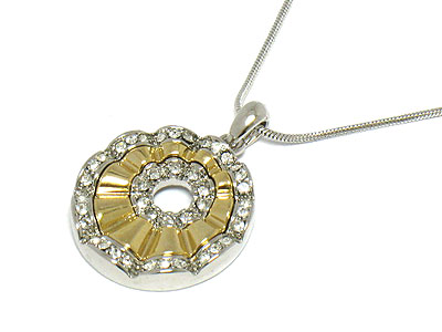 Made in korea whitegold plating designer inspired crystal round and inserted metal deco necklace