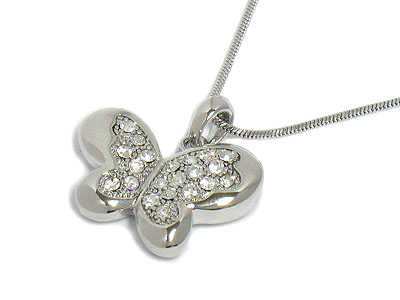 Made in korea whitegold plating crystal butterfly necklace