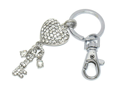 Crystal heart and key charm chain 