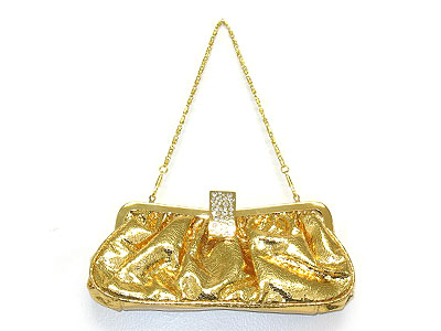 Metalic shiny pvc and crystal deco handle clutch bag