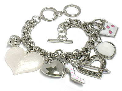 Multi heart theme charm toggle bracelet