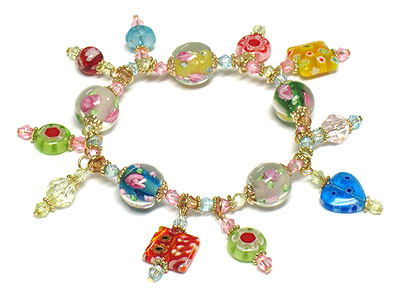 Multi color and shape candy charm stretch bracelet