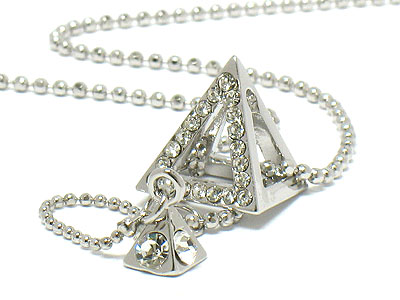 Made in korea whitegold plating crystal pyramid and small dangling pyramid necklace