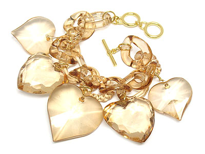 Transparent multi acrylic heart charm bracelet