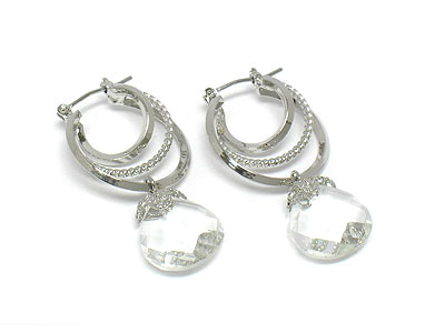 Facet crystal drop and small triple hoop earring - hoops