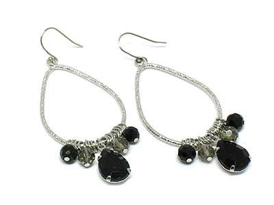 Dangling crystal and multi ball bead earring