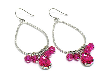 Dangling crystal and multi ball bead earring