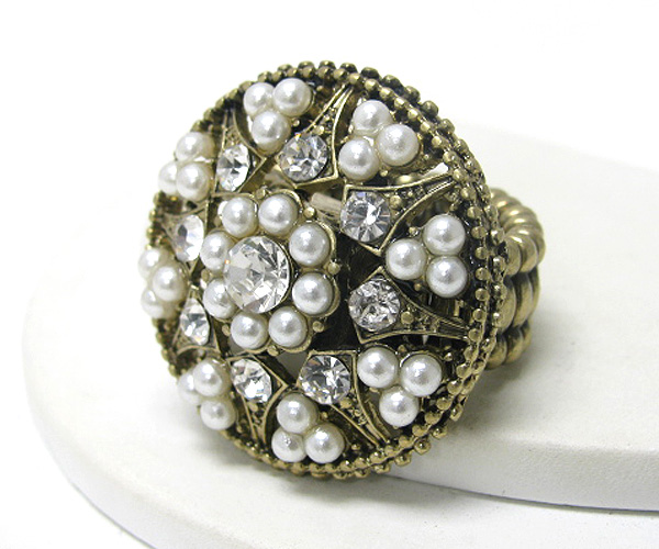 Pearl and crystal deco round stretch ring