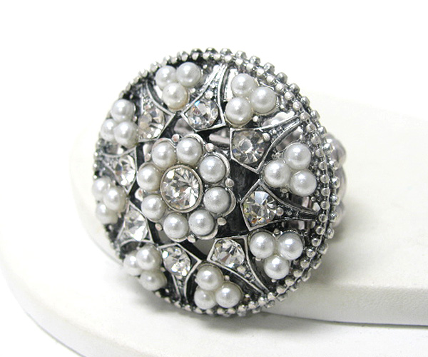 Pearl and crystal deco round stretch ring