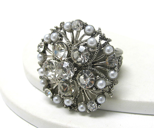 Pearl and crystal deco flower stretch ring