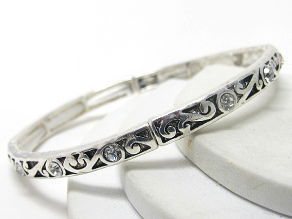 Crystal deco metal filigree thin stretch bracelet