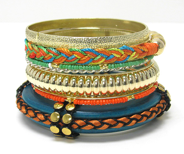 Multi row mishmash spring bangle set