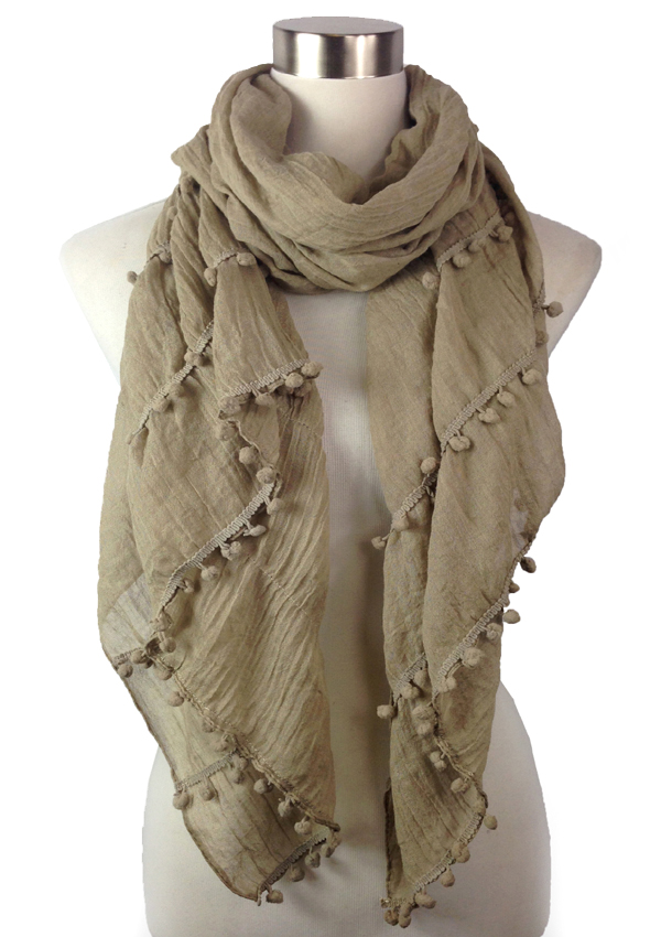 Basic three line pon pom end scarf - 100% polyester