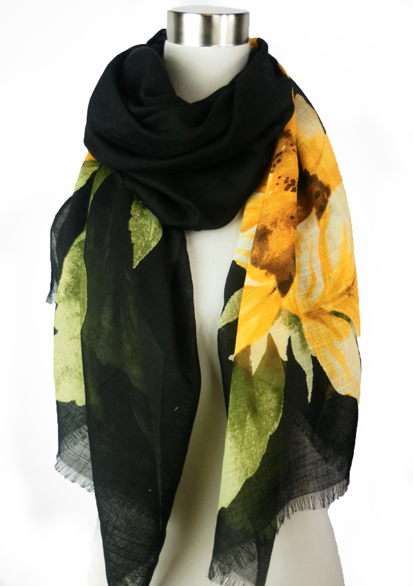 Large sunflower design end scarf - 100% polyester