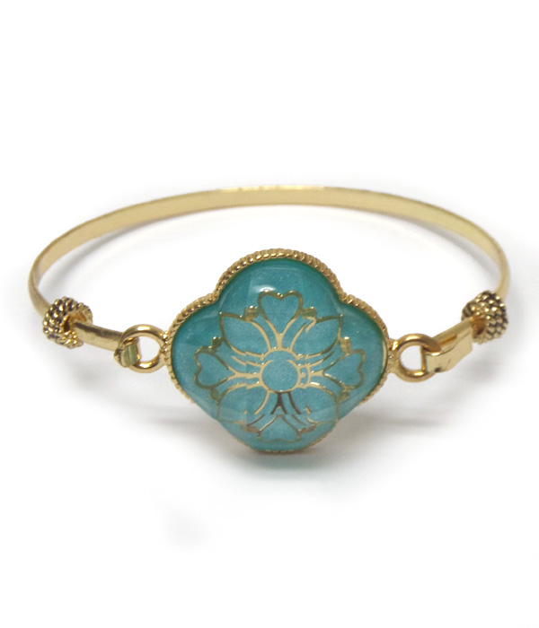 Ornamental flower with stone epoxy bangle bracelet 
