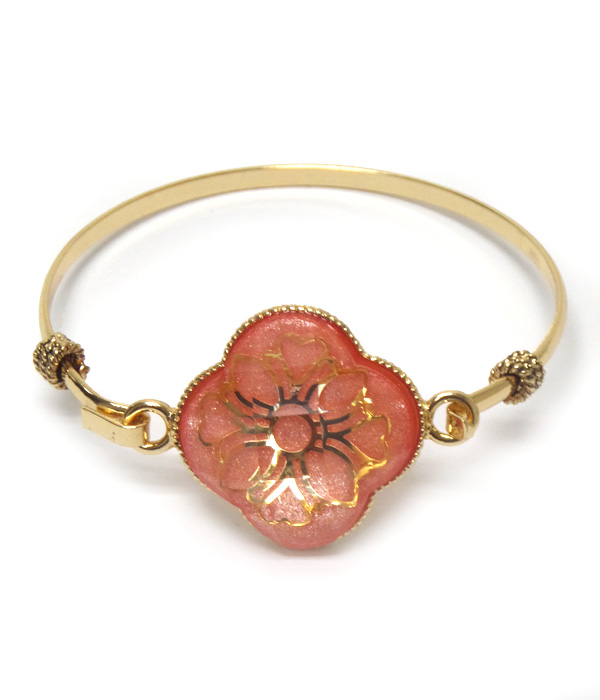 Ornamental flower with stone epoxy bangle bracelet