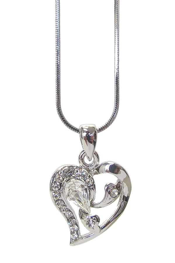 Made in korea whitegold plating crystal heart pendant necklace -valentine