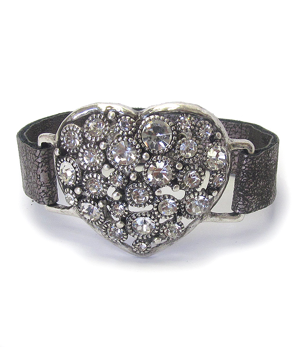 Crystal heart leatherette band bracelet