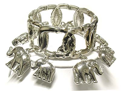 Metal elephant charms elastic bracelet 