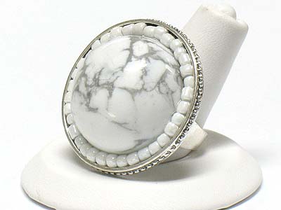 Natural stone round fashion ring -adjustable size