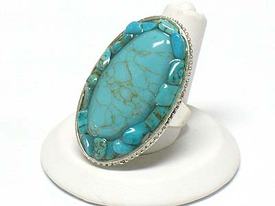 Natural stone oval fashion ring -adjustable size