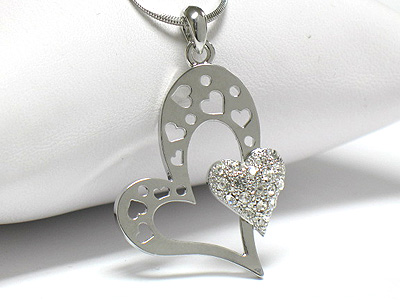 Made in korea whitegold plating  crystal  heart on heart necklace -valentine