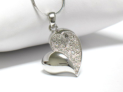 Made in korea whitegold plating crystal  carved heart necklace -valentine