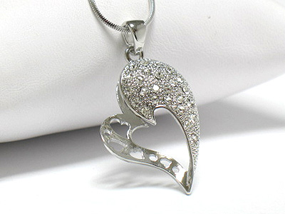 Made in korea whitegold plating  half crystal heart necklace -valentine