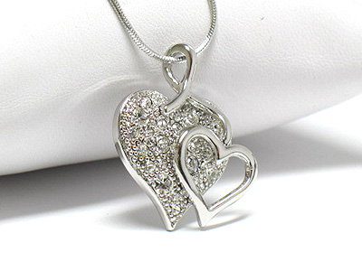 Made in korea whitegold plating crystal dual heart necklace -valentine