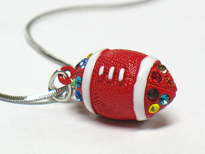 Crystal stud epoxy miniature football necklace