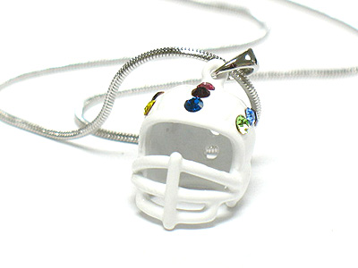 Crystal stud epoxy miniature football helmet necklace